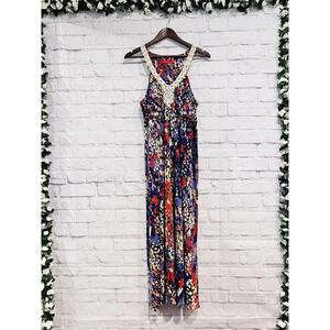 Elle‎ Size Large Sleeveless V Neck Maxi Dress Crocheted Beaded Straps Boho